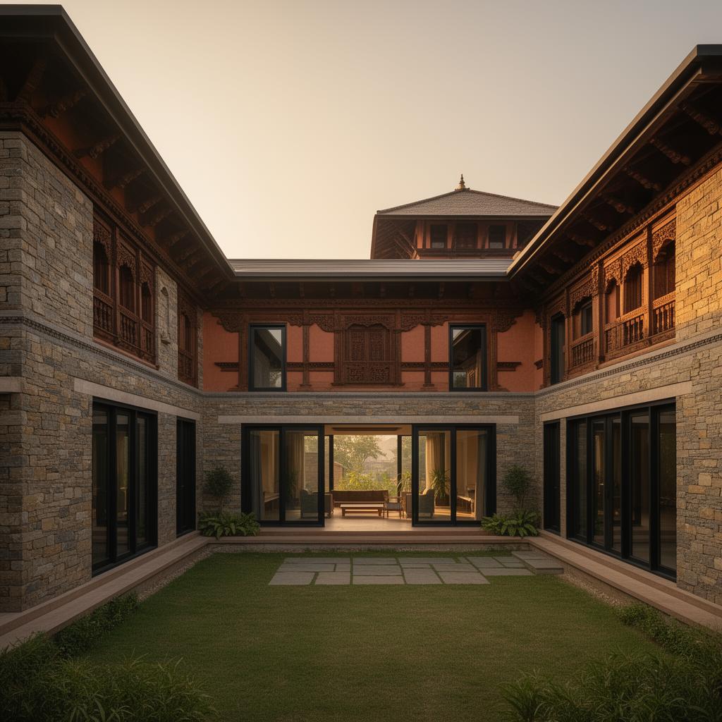 Architectural render of the Heritage Vastu 3BHK — a 3-bedroom Karki model home